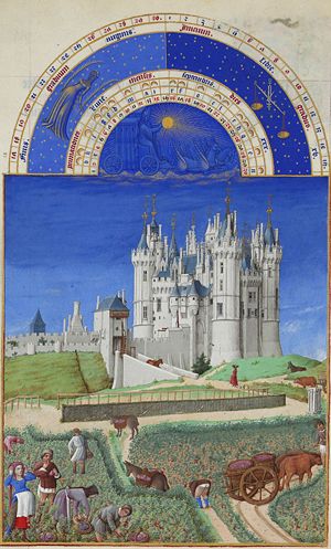 Scne de vendanges au pied du chteau de Saumur - Les trs Riches Heures du Duc Jean de Berry