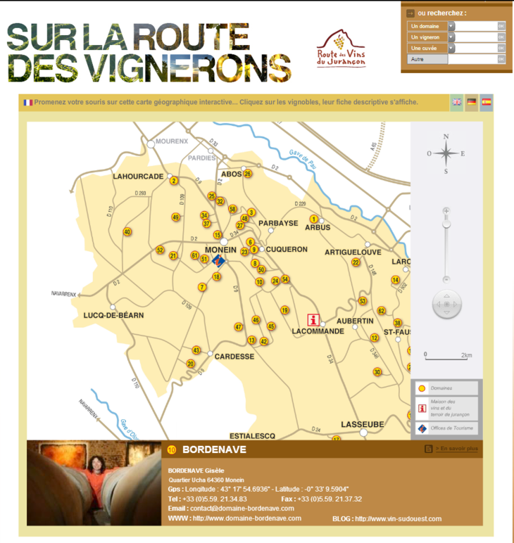 Carte de la Route des Vins du Jurançon.