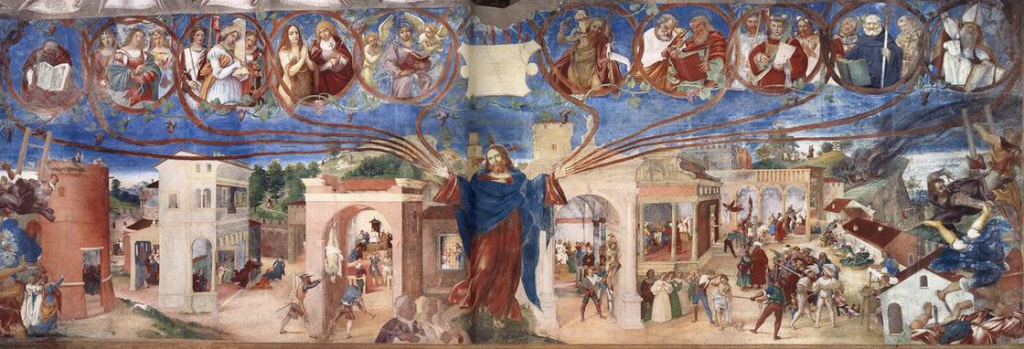 Le Christ-Vigne de Lorenzo Lotto, Histoire de Santa Barbara, fresque de l'église de Trescore, Bergame, 1524. 